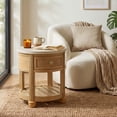 thumbnail image 1 of COLAMY RILLE 20" Round End Table with Drawer & Storage Shelf, Travertine Fluted Wood Side Table for Living Room, Modern Farmhouse Round Nightstand Bedside Table, Oak, 1 of 10