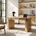 thumbnail image 1 of COLAMY RILLE 60" Electric Standing Desk with Drawers, Modern Stone Look Adjustable Height Desk with Cabinet Base, Fluted Executive Sit Stand Desk for Home Office, 1 of 11