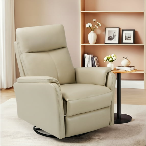 COLAMY Recliner Chair - Swivel Rocking Glider with PU Leather, Ergonomic High Backrest and Adjustable Recliner for Living Room, Office and Bedroom, Mist