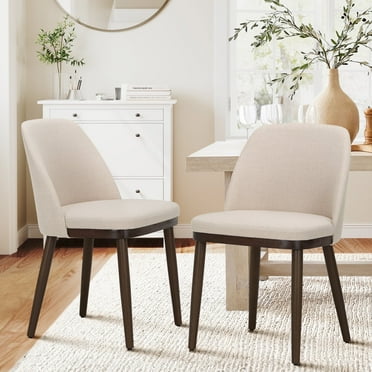 COLAMY Modern Home Upholstered Adult Dining Chairs, Fabric, Beige (Set of 2)