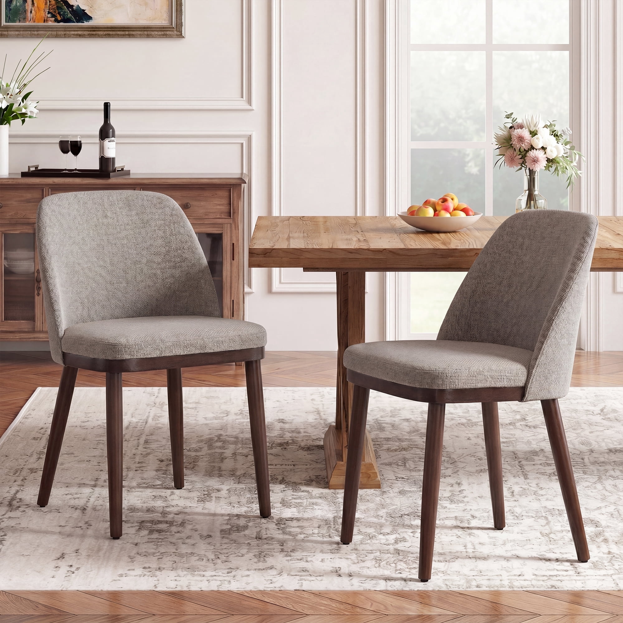 Modern Upholstered Dining Chairs Set of 2 — Fabric Padded Side Chairs with Solid Wood Legs for Kitchens and Dining Rooms, Camel