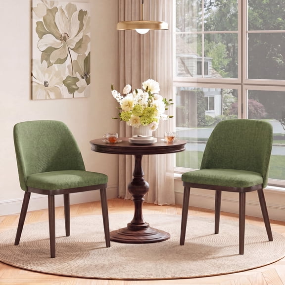 Modern Upholstered Dining Chairs Set of 2 — Fabric Padded Side Chairs with Solid Wood Legs for Kitchens and Dining Rooms, Green