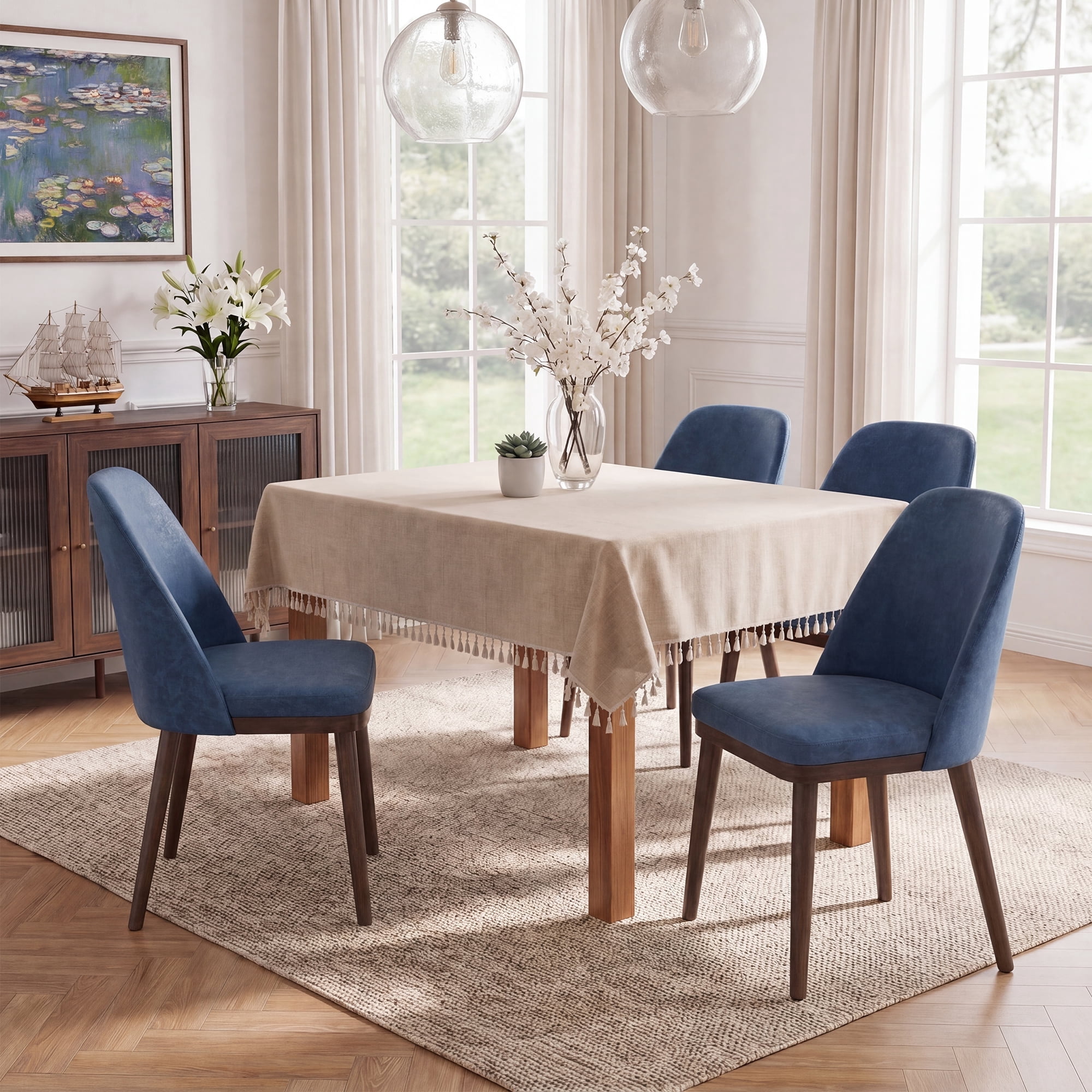 Modern Upholstered Dining Chairs Set of 4 — Faux Leather Padded Side Chairs with Solid Wood Legs for Kitchens and Dining Rooms, Blue