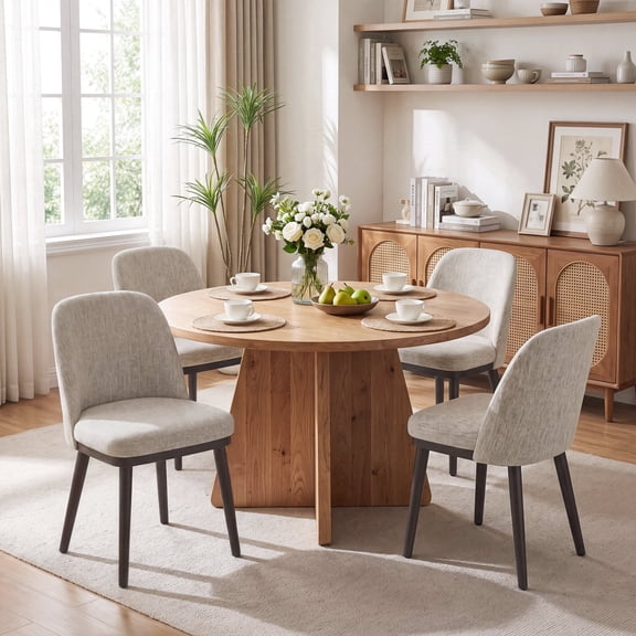 AFO Fabric Upholstered Dining Chairs Set of 4, Modern Padded Kitchen Chairs with Ergonomic Curved Back & Solid Wood Legs, For Dining Room & Kitchen, Camel