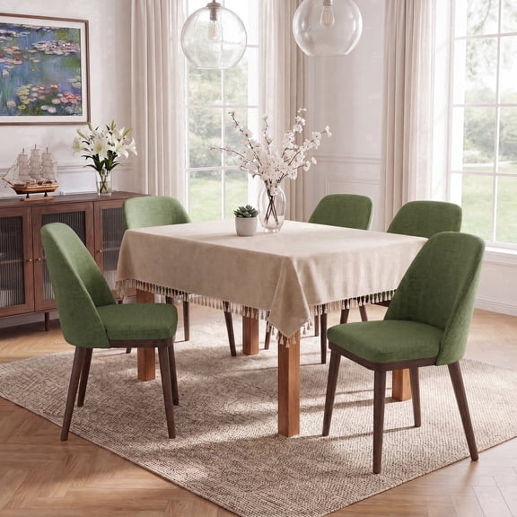 AFO Fabric Upholstered Dining Chairs Set of 4, Modern Padded Kitchen Chairs with Ergonomic Curved Back & Solid Wood Legs, For Dining Room & Kitchen, Green