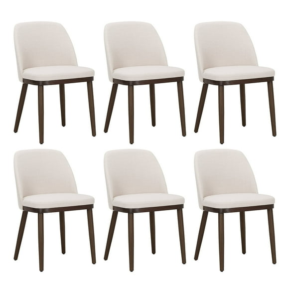 Modern Upholstered Dining Chairs Set of 6— Fabric Padded Side Chairs with Solid Wood Legs, Ideal for Kitchens and Dining Rooms,Beige