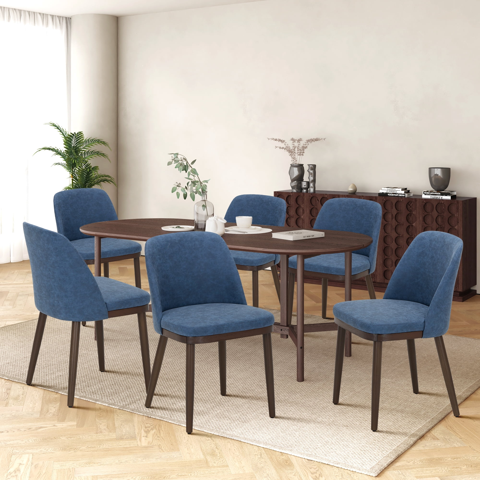 COLAMY Dining Chairs Set for 6, Ideal for Round Kitchen Table – Blue ...