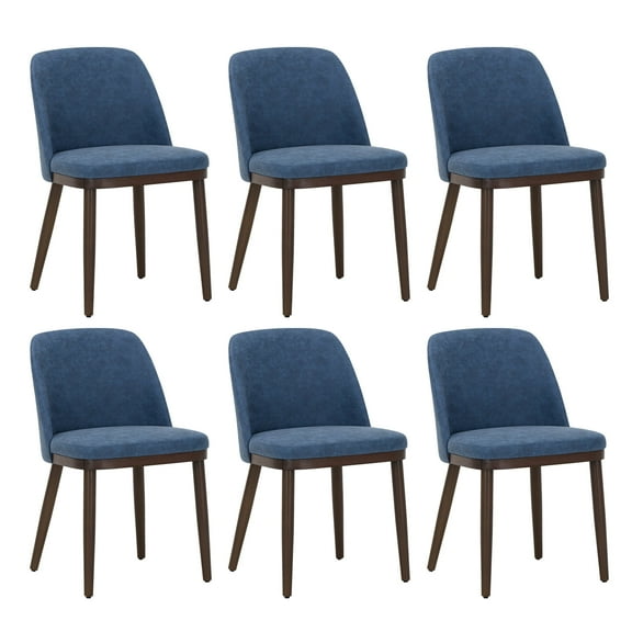 Modern Upholstered Dining Chairs Set of 6 — Fabric Padded Side Chairs with Solid Wood Legs, Ideal for Kitchens and Dining Rooms,Blue