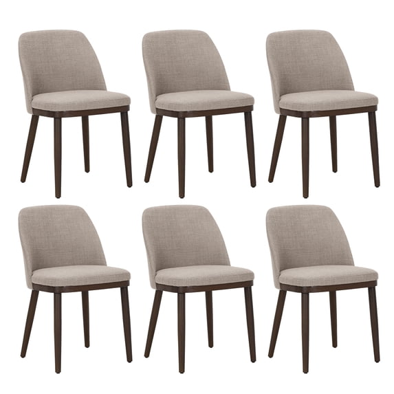Modern Upholstered Dining Chairs Set of 6 — Fabric Padded Side Chairs with Solid Wood Legs, Ideal for Kitchens and Dining Rooms,Camel