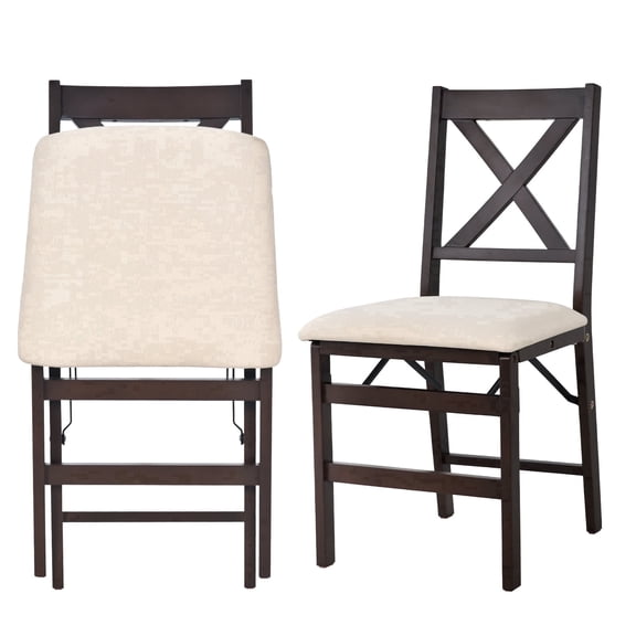 AFO Foldable Solid Wood Cross-Back Dining Chairs Set of 2, Beige