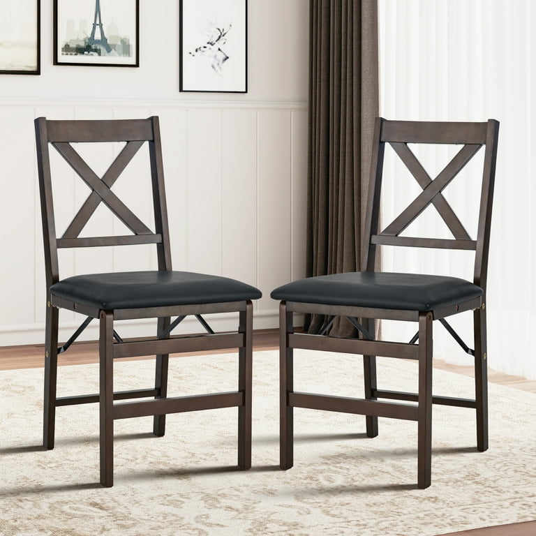 COLAMY Set of Foldable Wooden Dining Chairs with Cushioned Seats