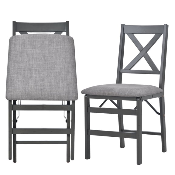 AFO 2 Pack Foldable Wood Dining Chairs with Solid Wood Frame & Upholstered Wide Seat, Folding Kitchen Chairs with Ergonomic High Backrest, 275Lbs Load Capacity, Dark Grey