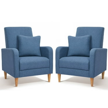 Single Sofa Armchair(Set of 2) — Upholstered Lounge Seat with Removable Pillow and Sturdy Wood Legs,  Blue