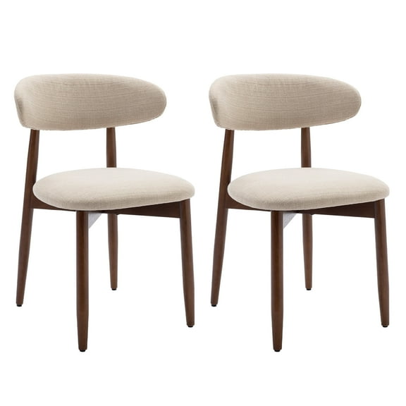 Upholstered Dining Chairs (Set of 2) — Modern Wooden Side Chairs with Foot Pegs for Kitchen & Dining, Beige