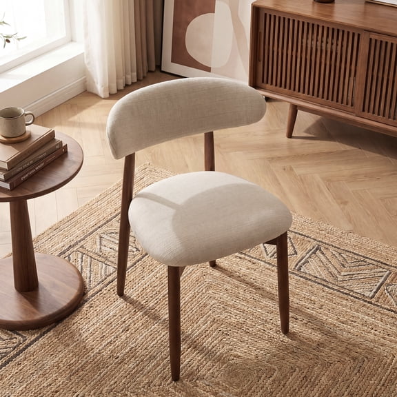 Set of 2 Upholstered Modern Dining Chair, Wooden Kitchen Side Chair for Dining Room and Café, Beige