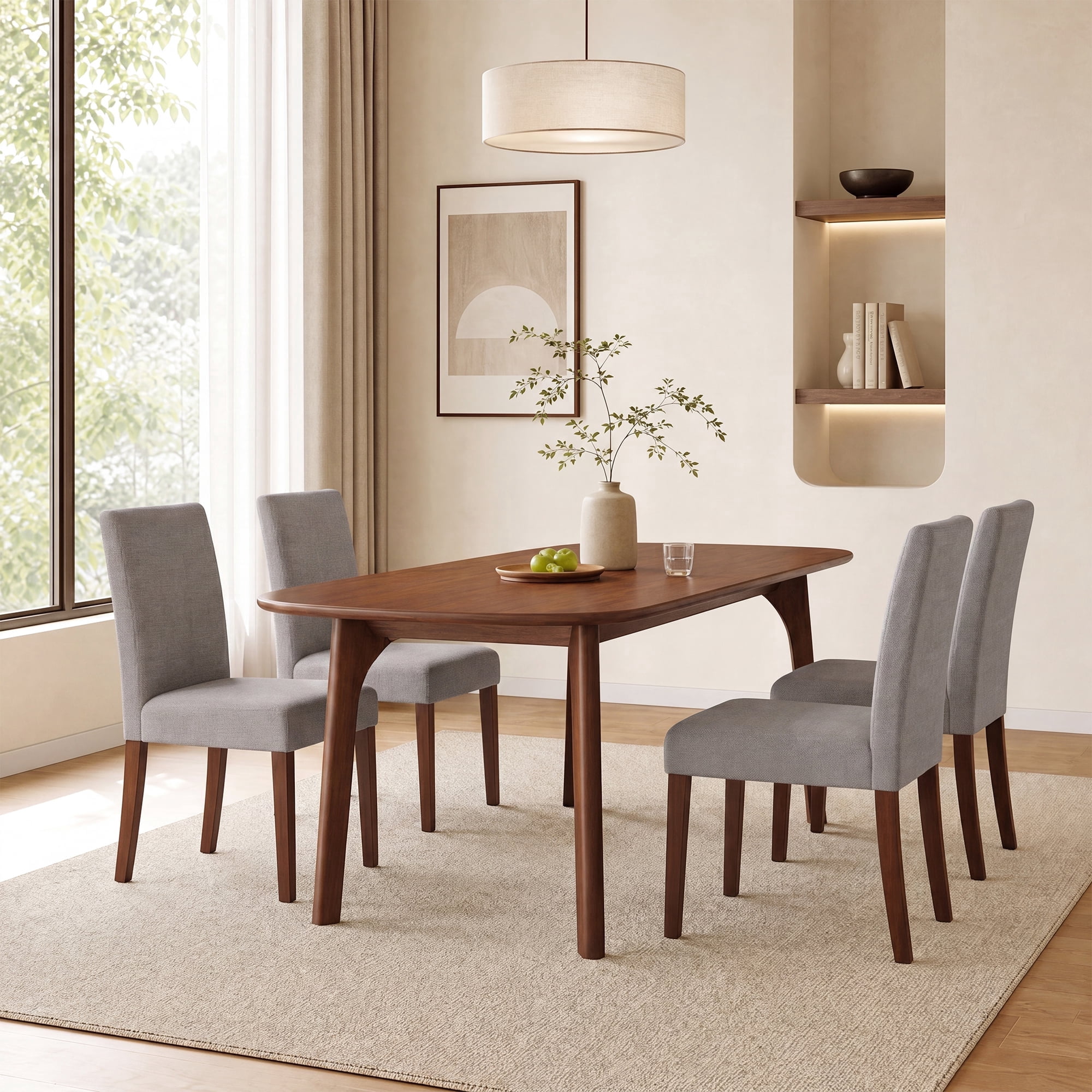 Upholstered Fabric Dining Chairs Set of 4 with Wood Legs, Modern Parsons Chairs with High Back for Kitchen, Dining Room, or Restaurant, Brown