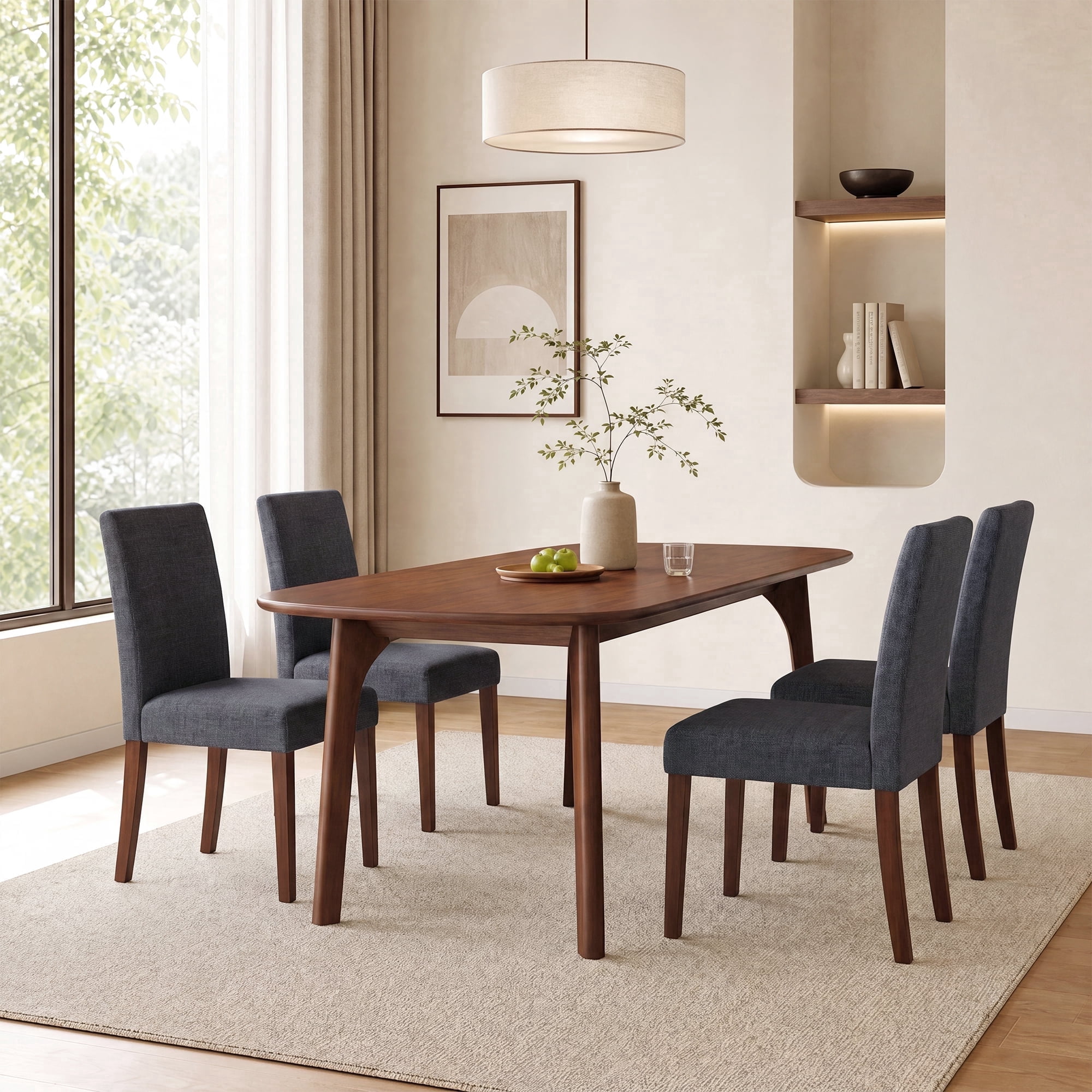 Upholstered Fabric Dining Chairs Set of 4 with Wood Legs, Modern Parsons Chairs with High Back for Kitchen, Dining Room, or Restaurant, Grey