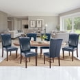 thumbnail image 1 of Fabric Dining Chairs Set of 6 with Nailhead Detail and Wooden Legs, Upholstered Side Chairs for Kitchen and Dining Room – Blue, 1 of 6