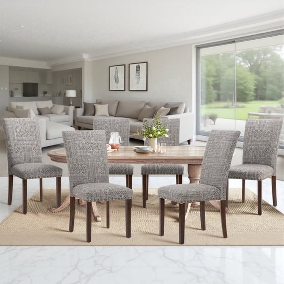Mid-Century Fabric Dining Chairs Set of 6 with Nailhead Detail and Wooden Legs, Upholstered Side Chairs for Kitchen and Dining Room – Flower