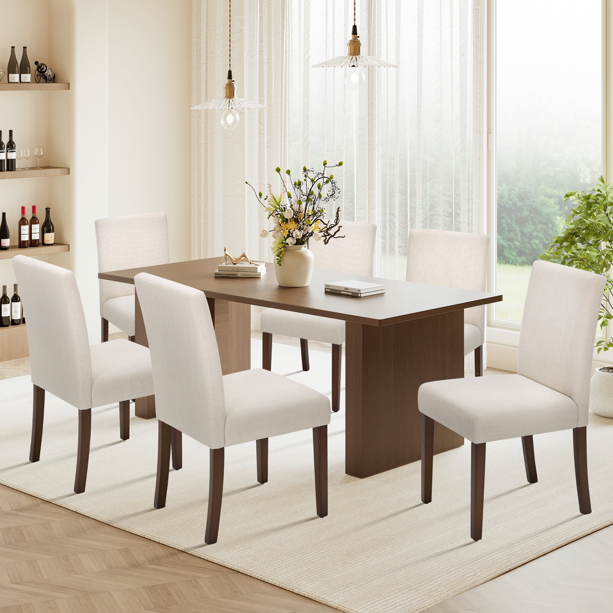 Set di 6 sedie imbottite in velluto - struttura in legno massello - beige | Leroy Merlin