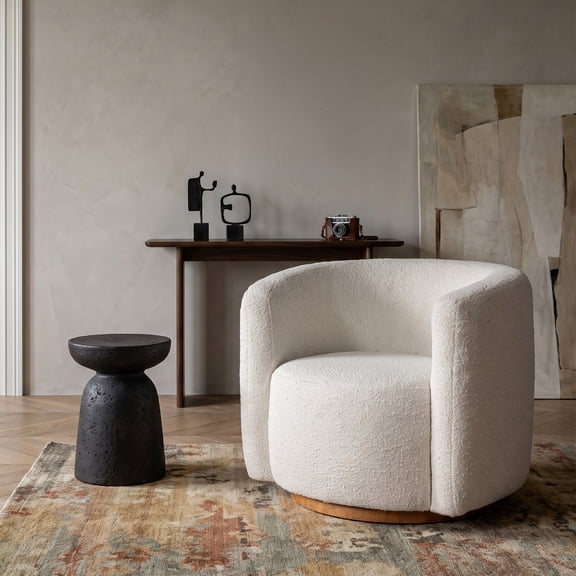 COLAMY Soft Modern Swivel Accent Chair, Sculptural Oversized Barrel Lounge Chair with 360 Degree Hidden Swivel Base, Fully Assembled Armchair for Living Room, Cream