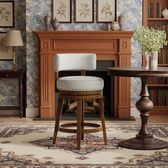 COLAMY Swivel Bar Stool, 25 Inch Wood Swivel Barstool with Back, Counter Height Bar Stools, Modern Upholstered Barstool for Kitchen Island Dining Room Bar, Beige