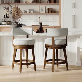 COLAMY Swivel Bar Stools Set of 2, 25 Inch Counter Height Stools, 300 lbs Capacity, Modern Upholstered Wood Bar Chairs with Back for Kitchen Island, Fits 34-40" Height, Beige