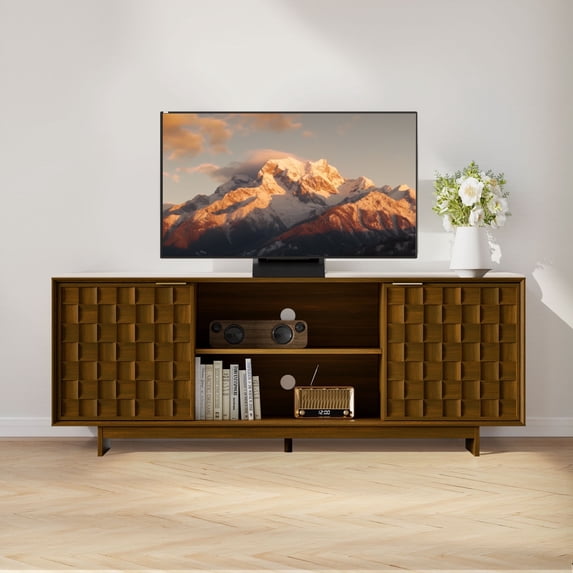 AFO TV Stand for up to 65" TVs, Entertainment Center 59" with Adjustable Shelves and Storage, Mid-Century Modern TV Stand , Media Console Cabinet, Walnut