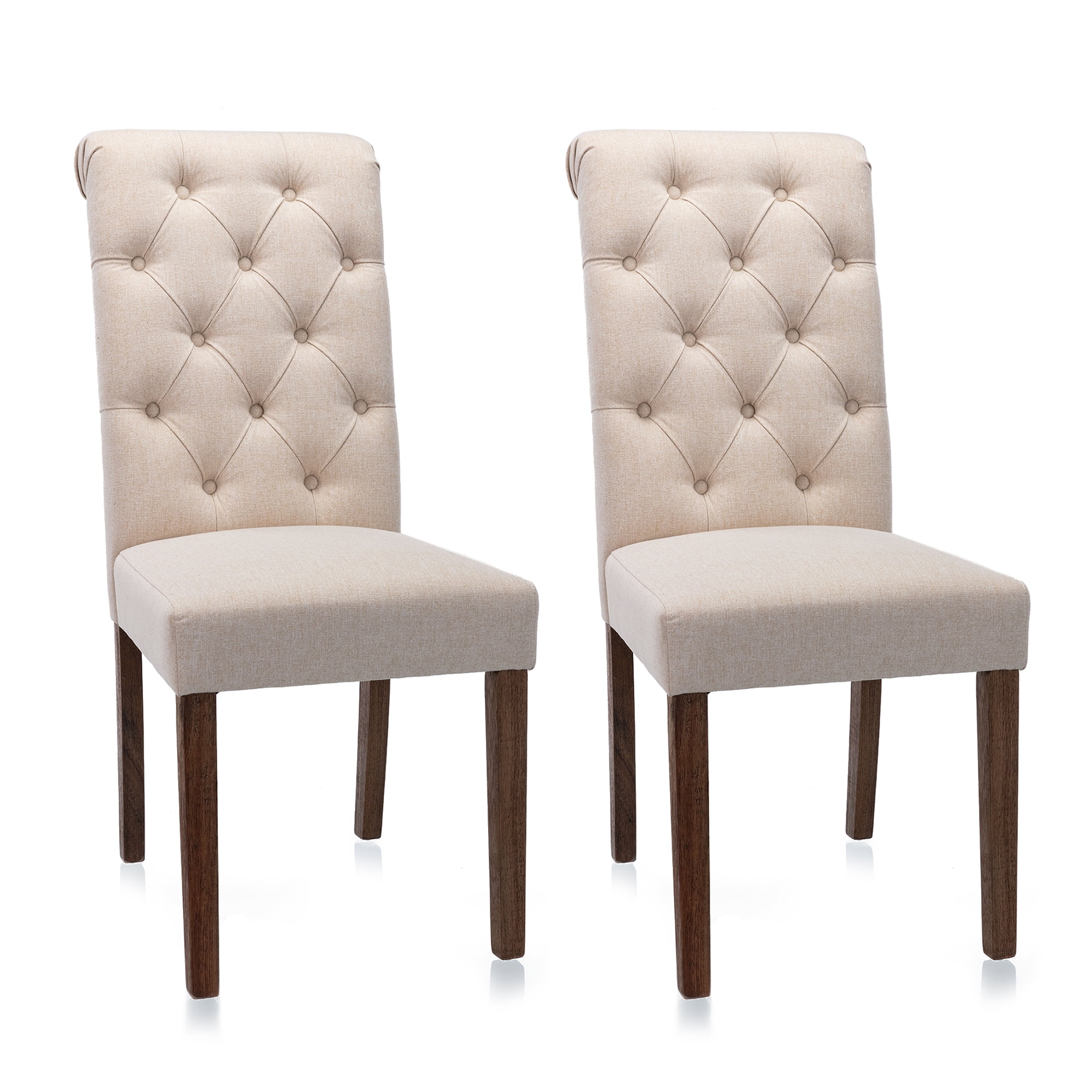 Beige Linen Upholstered High-Back Parsons Side Chair Set