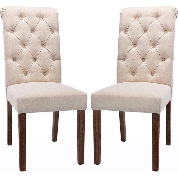 Upholstered Parsons Dining Chairs Set of 2, Button Tufted High Back,Beige