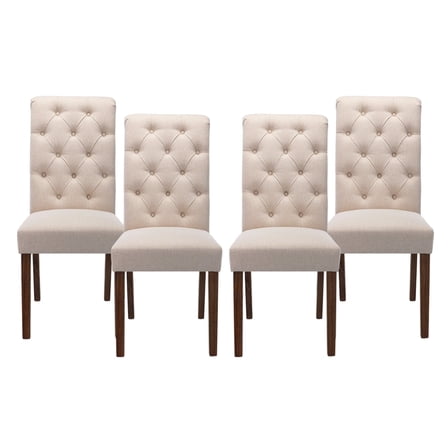 Upholstered Parsons Dining Chairs Set of 4, Button Tufted High Back,Beige