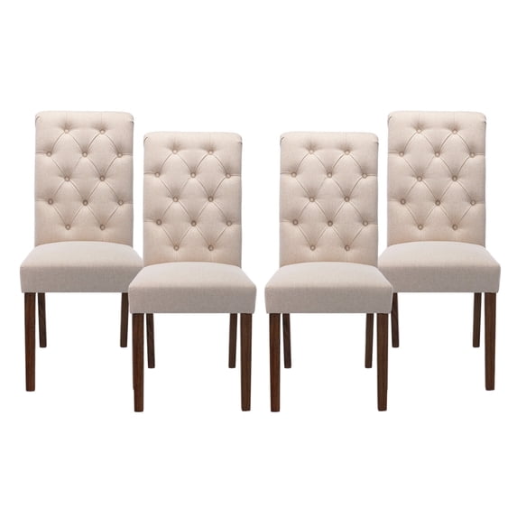 Upholstered Parsons Dining Chairs Set of 4, Button Tufted High Back,Beige