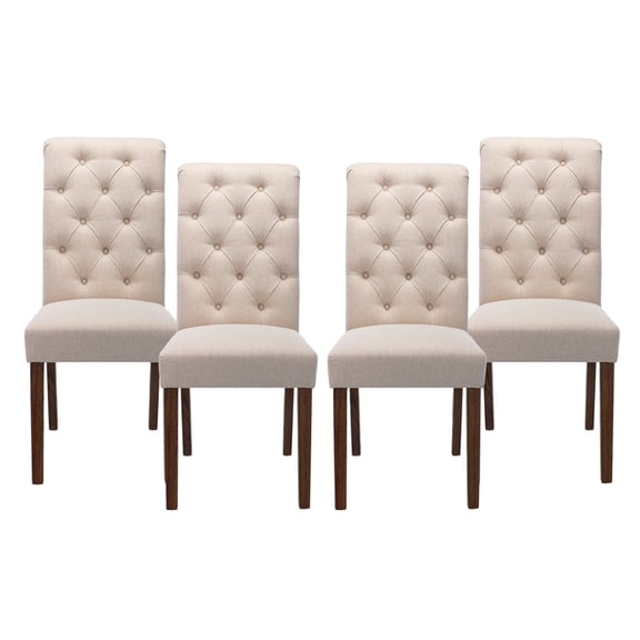 Upholstered Parsons Dining Chairs Set of 4, Button Tufted High Back,Beige