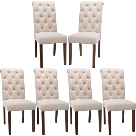 Upholstered Parsons Dining Chairs Set of 6, Button Tufted High Back,Beige