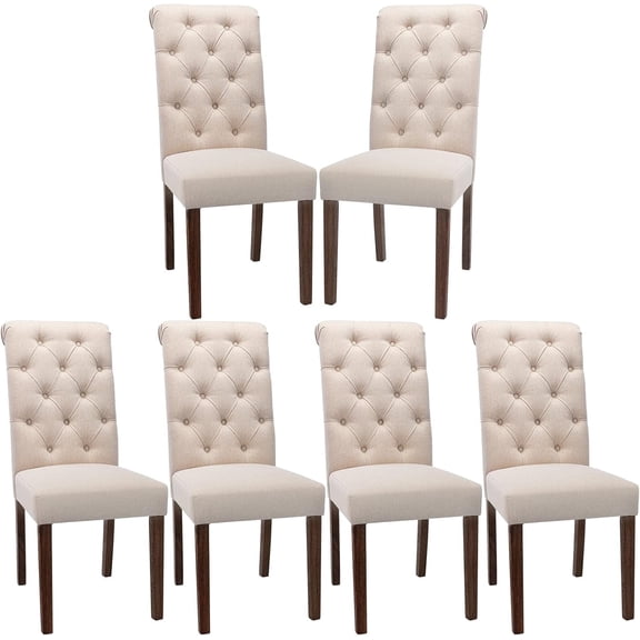 Upholstered Parsons Dining Chairs Set of 6, Button Tufted High Back,Beige