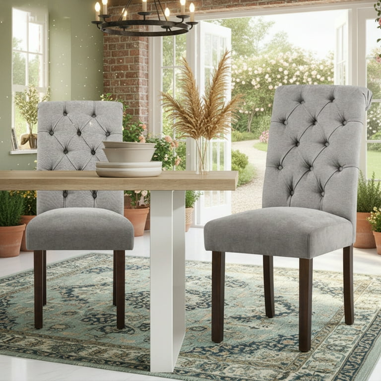 Upholstered Parsons Dining Chair Set of with Rolled Back and