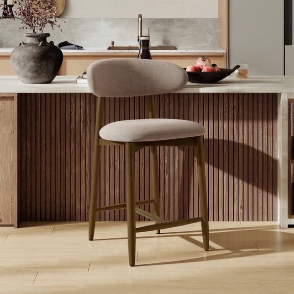 COLAMY Upholstered Counter Height Bar Stool, Kitchen Island Stools with Back, Suitable for 34"-41" Table, Modern Counter Chairs with Wood Legs for Dining Room, Camel