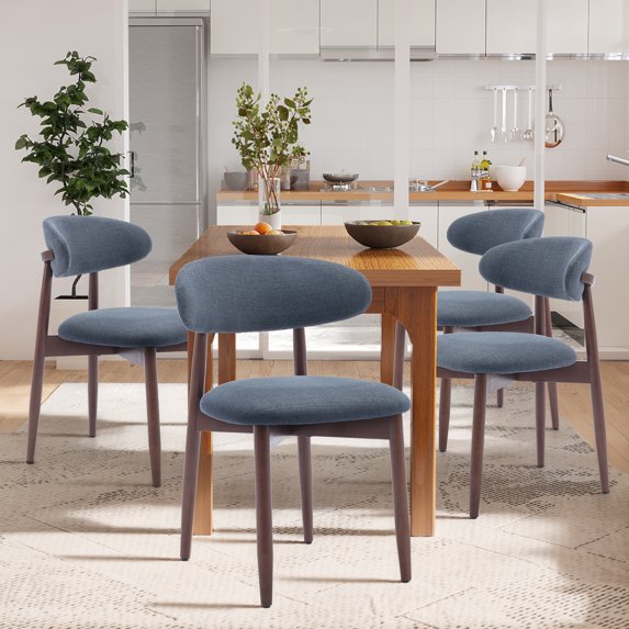 Set of 4 Upholstered Modern Dining Chair, Wooden Kitchen Side Chair for Dining Room and Café, Blue