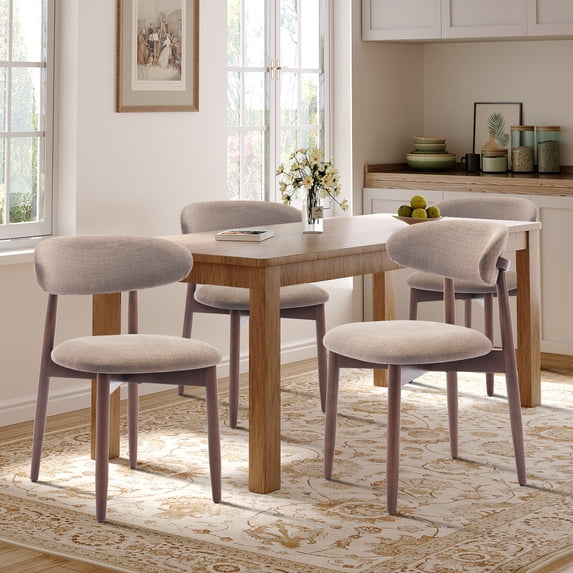 Set of 4 Upholstered Modern Dining Chair, Wooden Kitchen Side Chair for Dining Room and Café, Camel