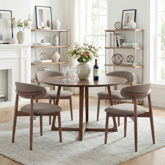 Set of 4 Upholstered Modern Dining Chair, Wooden Kitchen Side Chair for Dining Room and Café, Camel