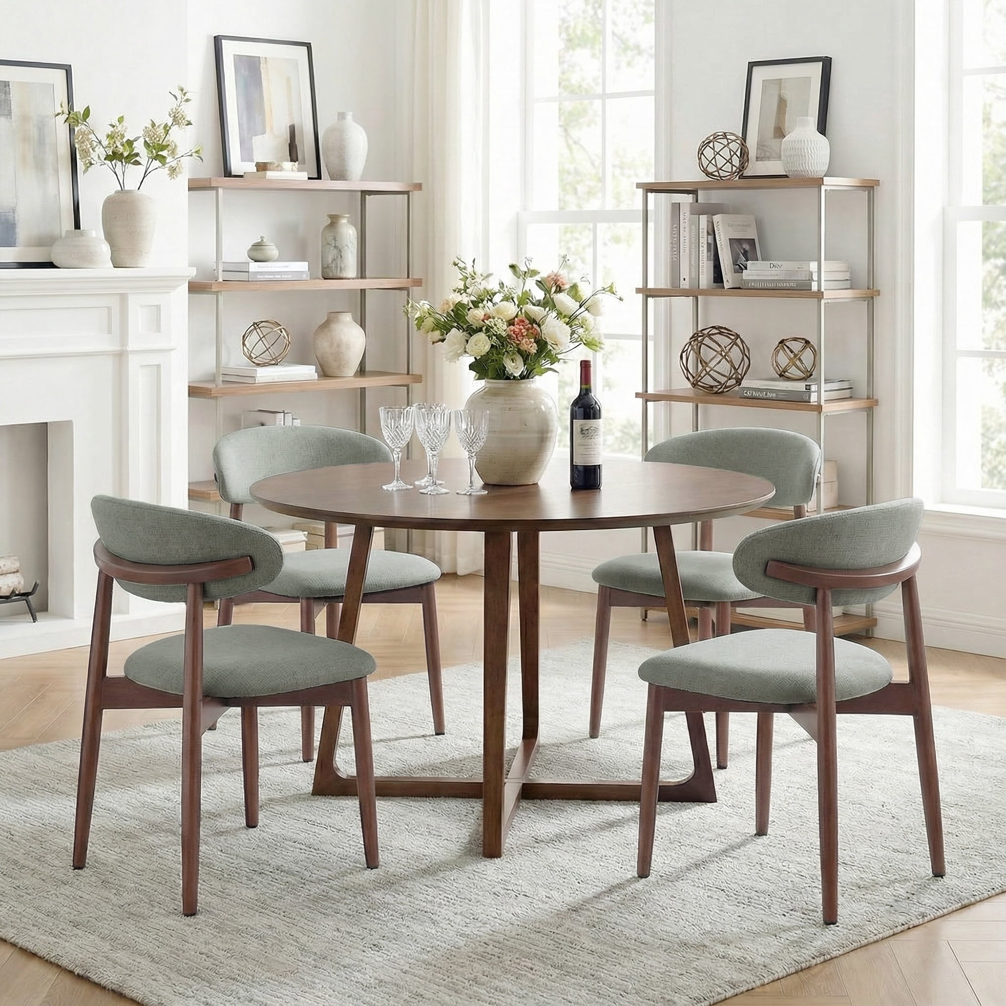 Set of 4 Upholstered Modern Dining Chair, Wooden Kitchen Side Chair for Dining Room and Café, Green