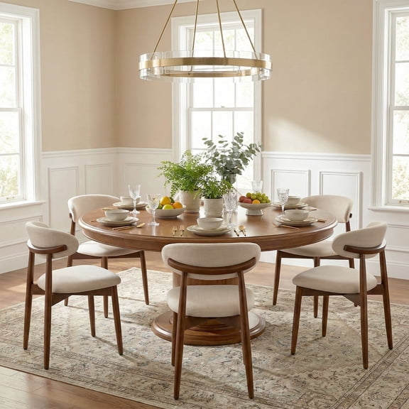 Set of 6 Upholstered Modern Dining Chair, Wooden Kitchen Side Chair for Dining Room and Café, Beige