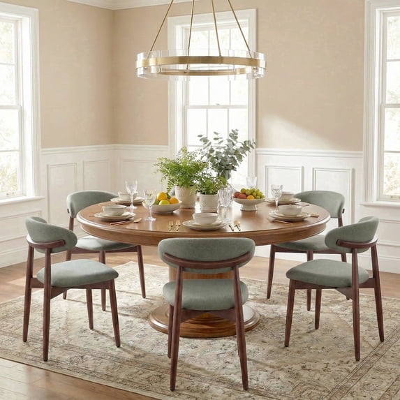 AFO Set of 6 Upholstered Dining Chair, Modern Wooden Kitchen Side Chair with Padded Seat for Dining Room and Café, Green