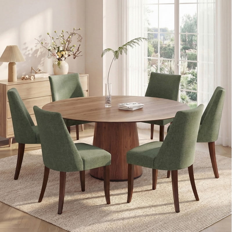 COLAMY Upholstered Dining Chairs Set of 6, Mid Century Modern Fabric Kitchen Chairs with 275lbs Weight Capacity, Sturdy Wood Legs Dining Chairs for Restaurant, Green