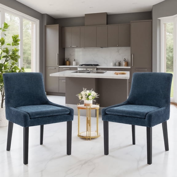 AFO Upholstered Dining Chairs Set of 2, Fabric Accent Side Leisure Chairs with Mid Back and Wood Legs for Living Room/Dining Room-Blue