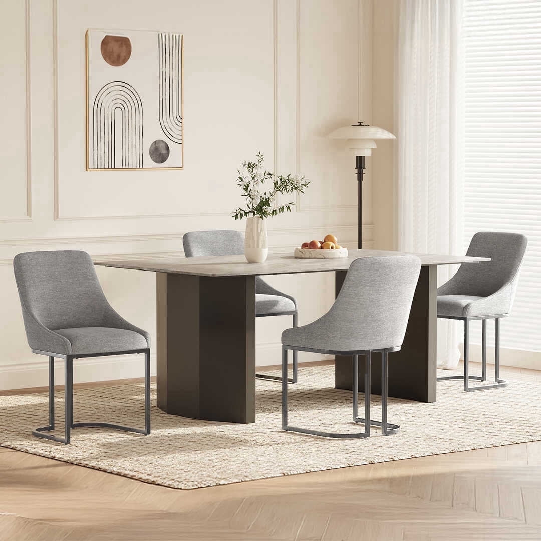 COLAMY Set of 4 Dining Chairs, Modern Upholstered Fabric Kitchen Chairs with U-Shaped Metal Legs, Armless Mid-Back Side Chairs for Home and Hotel, Gray