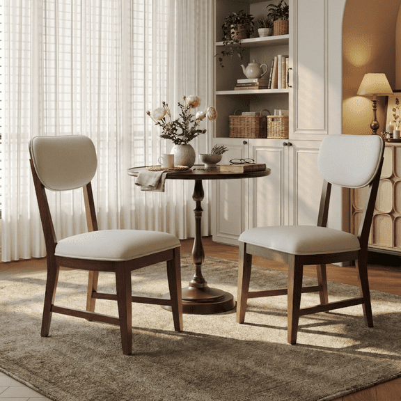 COLAMY PURA Solid Wood Dining Chair Set of 2 with Fabric Upholstered Seat and Backrest, Modern Farmhouse Kitchen Chair, Wooden Chair with Padded Cushion, Brown