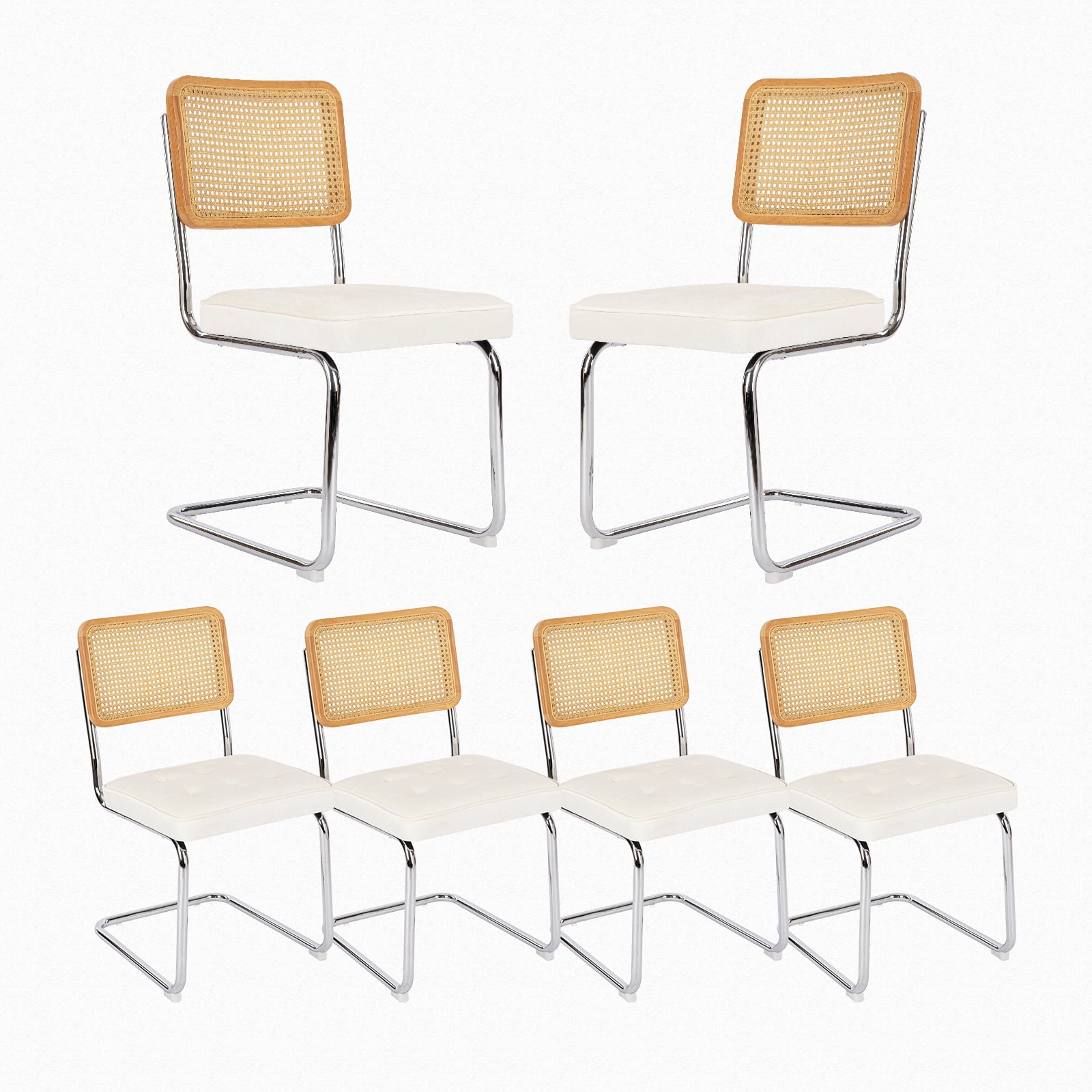 COLAMY Velvet Rattan Dining Chairs Set of 6, Mid Century Modern Dining Room Kitchen Side Chairs ...