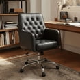 thumbnail image 1 of COLAMY Office Chair Home Desk Chair Ergonomic Mid-Back Leather Swivel Computer Chair with Armrests, Adjustable Height Padded Tufted Task Chair, Black, 1 of 11