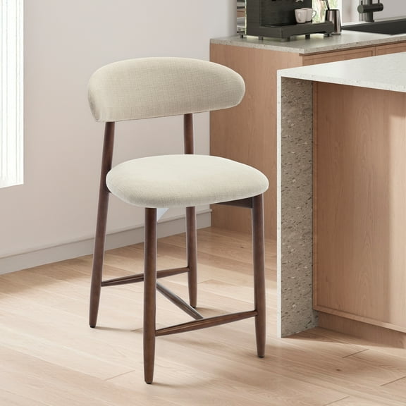 Upholstered Counter Height Stool—Ergonomic Back Support & Durable Wooden Base, Ideal for Kitchen & Dining, Beige